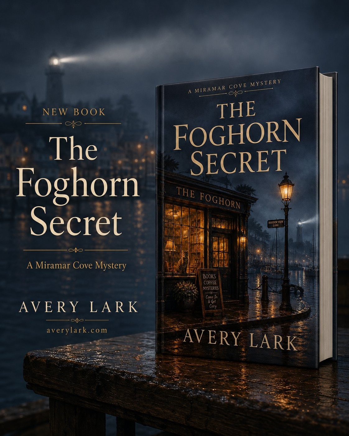 The Foghorn Secret, a Miramar Cove Mystery by Avery Lark.