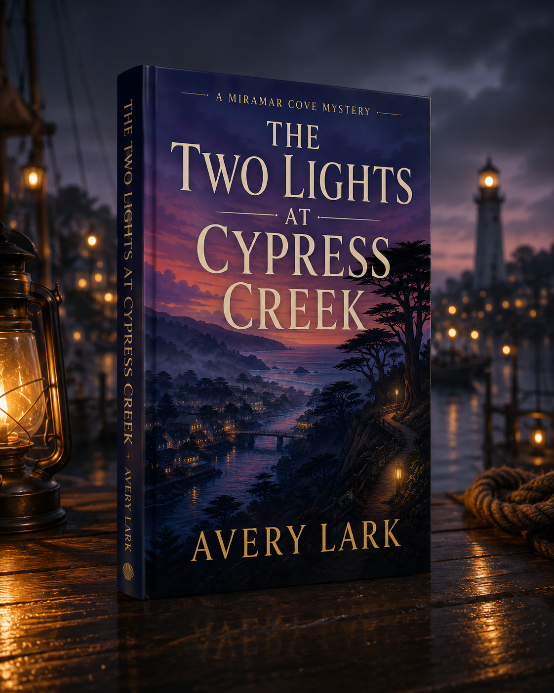 The Two Lights at Cypress Creek, Book Two of the Miramar Cove Cozy Mystery Series by Avery Lark.